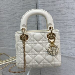 Mini Lady Dior Bag In Enamel Cannage Lambskin White