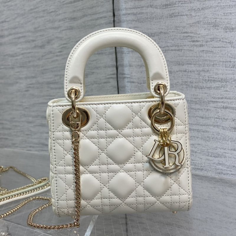 Mini Lady Dior Bag In Enamel Cannage Lambskin White