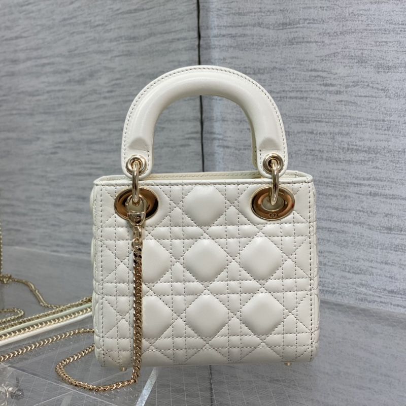 Mini Lady Dior Bag In Enamel Cannage Lambskin White - Image 2