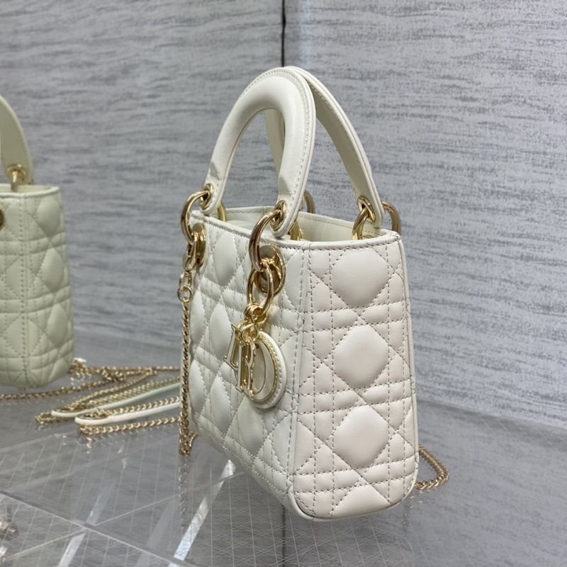 Mini Lady Dior Bag In Enamel Cannage Lambskin White - Image 3