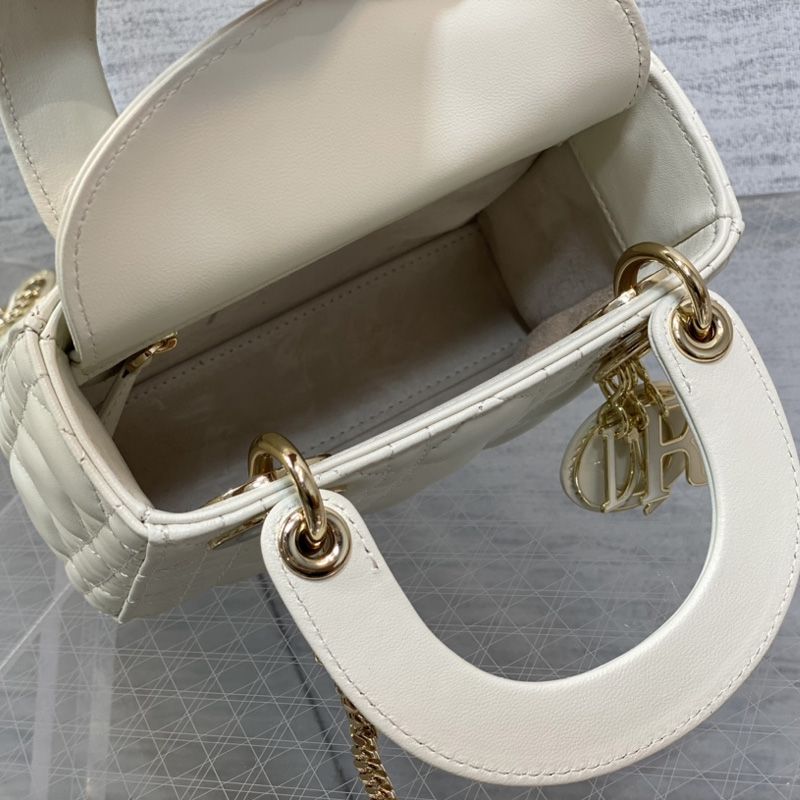 Mini Lady Dior Bag In Enamel Cannage Lambskin White - Image 5