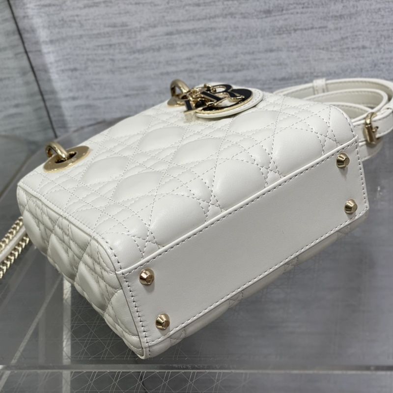 Mini Lady Dior Bag In Enamel Cannage Lambskin White/Black - Image 4