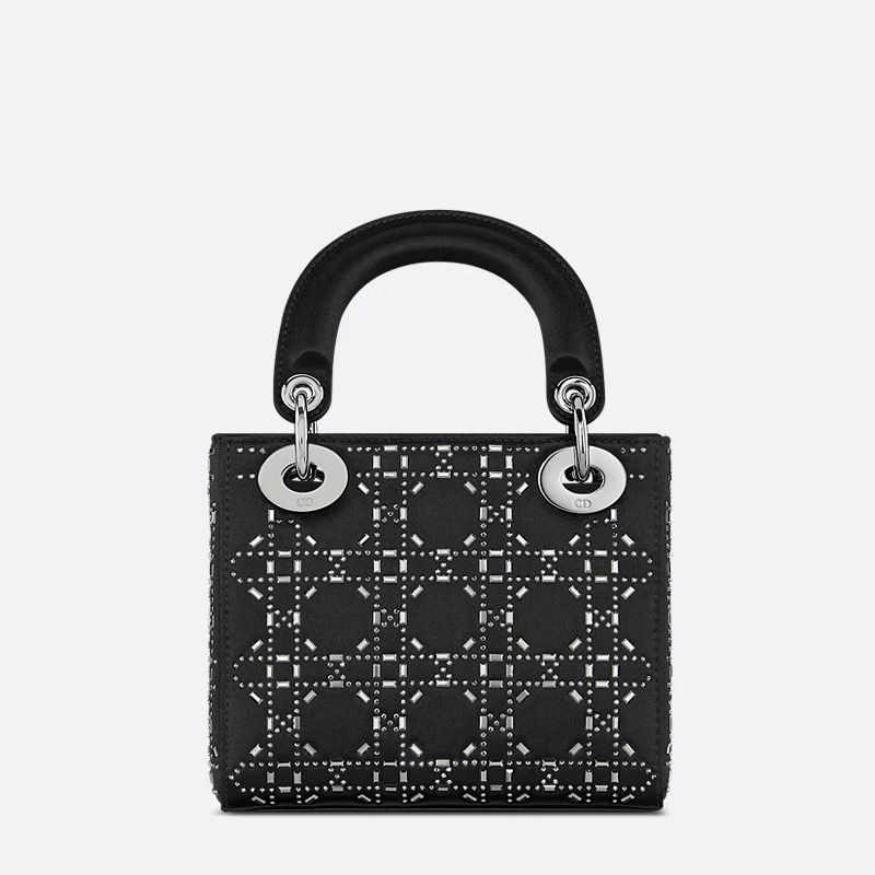 Mini Lady Dior Bag In Strass Cannage Satin Black - Image 2