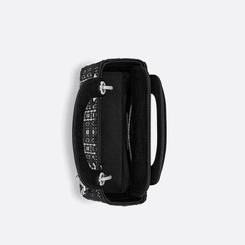 Mini Lady Dior Bag In Strass Cannage Satin Black - Image 4