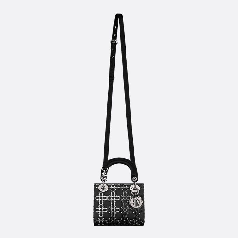Mini Lady Dior Bag In Strass Cannage Satin Black - Image 5