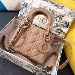 Mini Lady Dior Bag In Ultramatte Cannage Calfskin Apricot