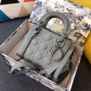 Mini Lady Dior Bag In Ultramatte Cannage Calfskin Grey
