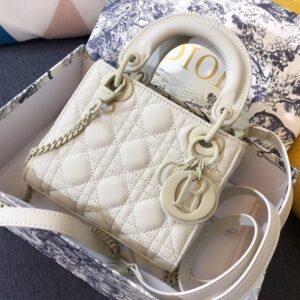Mini Lady Dior Bag In Ultramatte Cannage Calfskin White