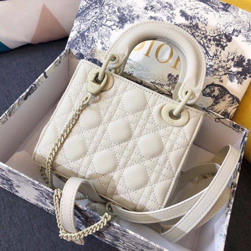 Mini Lady Dior Bag In Ultramatte Cannage Calfskin White - Image 2