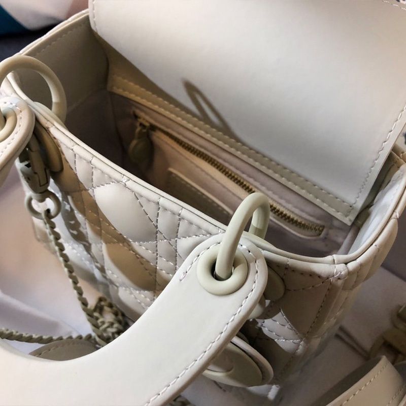 Mini Lady Dior Bag In Ultramatte Cannage Calfskin White - Image 4