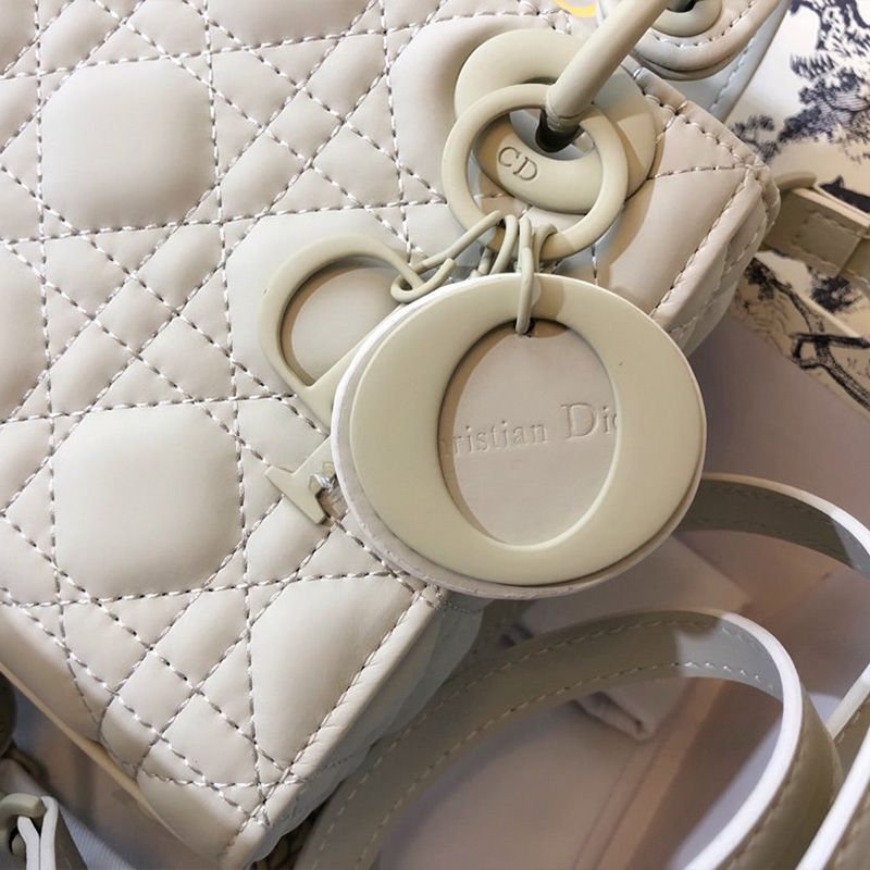 Mini Lady Dior Bag In Ultramatte Cannage Calfskin White - Image 5