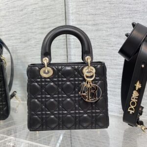 Lady Dior My ABCDior Bag In Enamel Cannage Lambskin Black