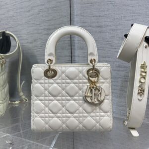 Lady Dior My ABCDior Bag In Enamel Cannage Lambskin White