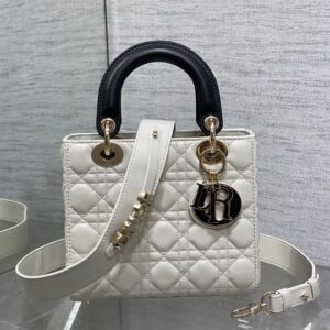 Lady Dior My ABCDior Bag In Enamel Cannage Lambskin White/Black