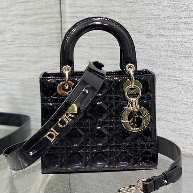 Lady Dior My ABCDior Bag In Patent Cannage Calfskin Black