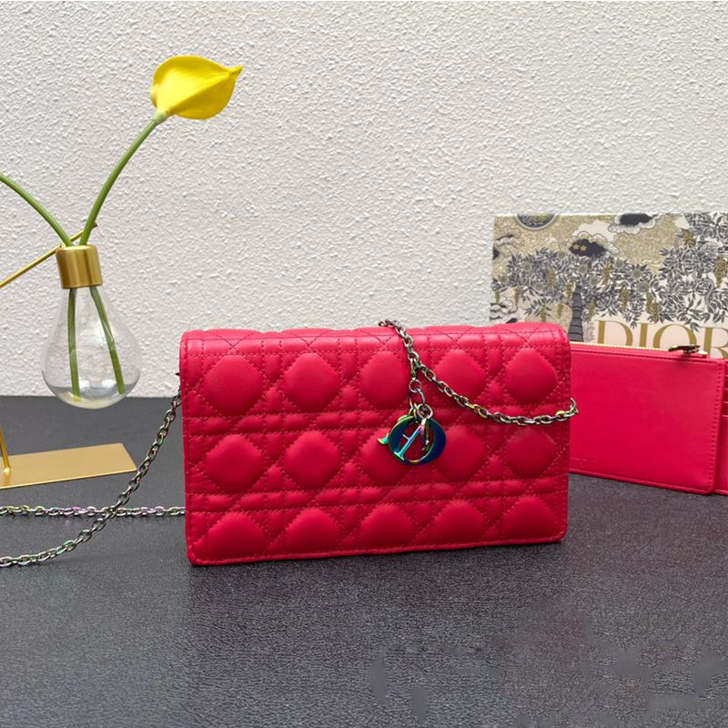 Lady Dior Pouch Emblematic Cannage Lambskin Red