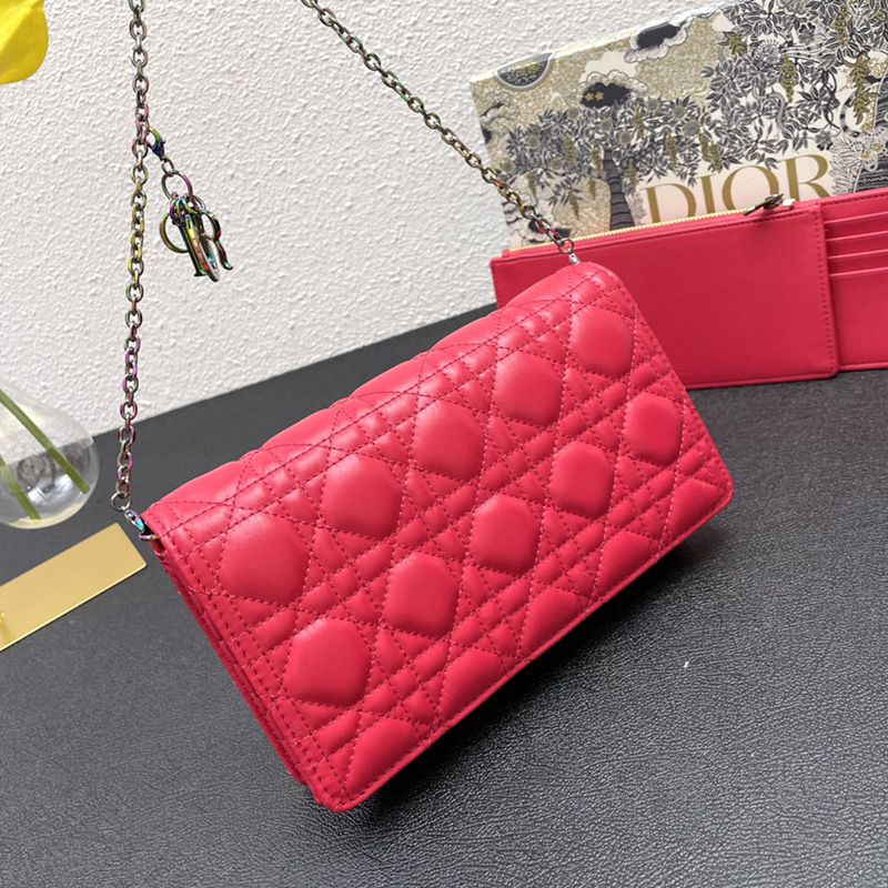 Lady Dior Pouch Emblematic Cannage Lambskin Red - Image 2