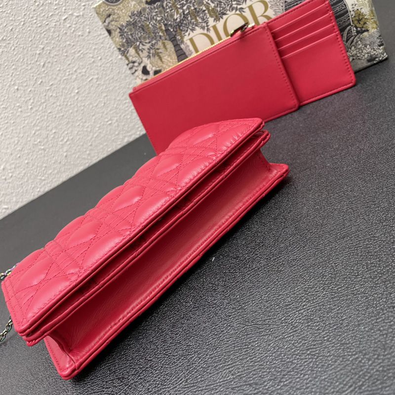 Lady Dior Pouch Emblematic Cannage Lambskin Red - Image 3