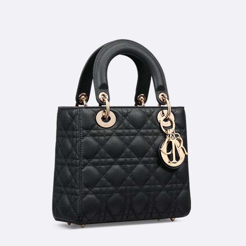 Small Lady Dior Bag In Cannage Grained Calfskin Black - Image 2