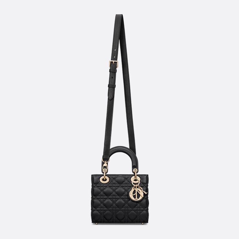 Small Lady Dior Bag In Cannage Grained Calfskin Black - Image 5
