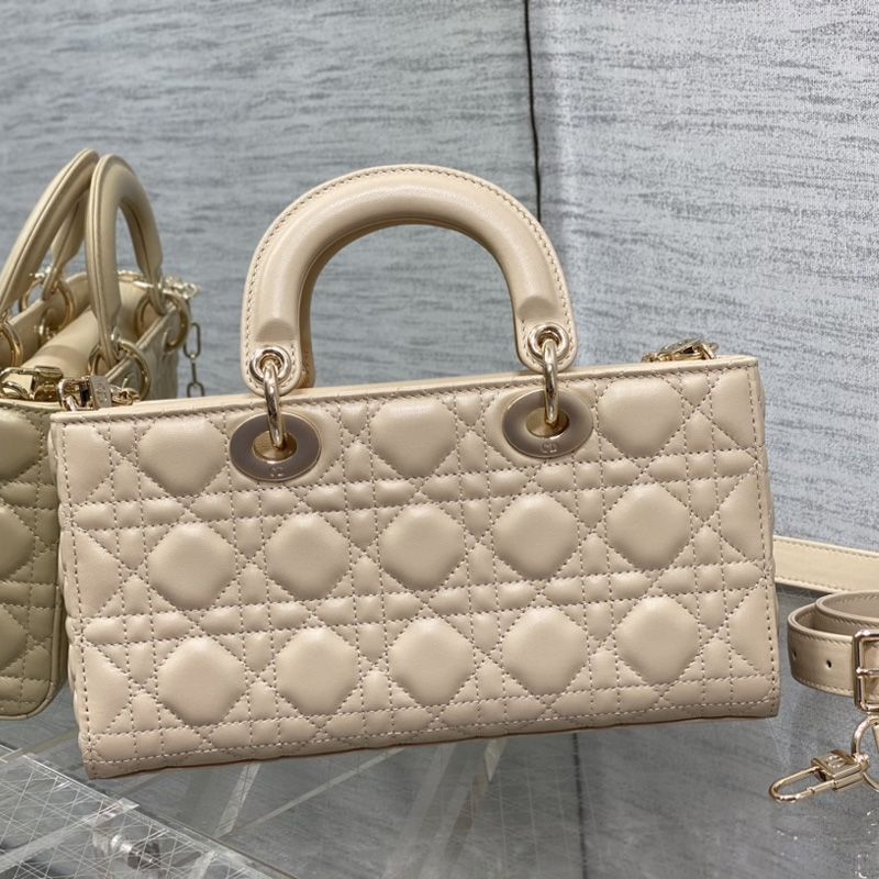 Medium Lady D-Joy Bag In Cannage Lambskin Apricot - Image 2