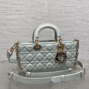 Medium Lady D-Joy Bag In Cannage Lambskin Sky Blue