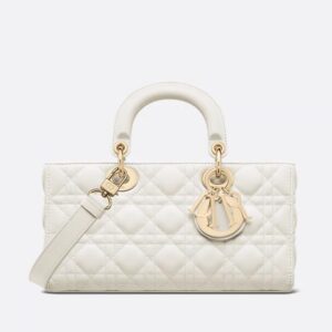 Medium Lady D-Joy Bag In Cannage Lambskin White