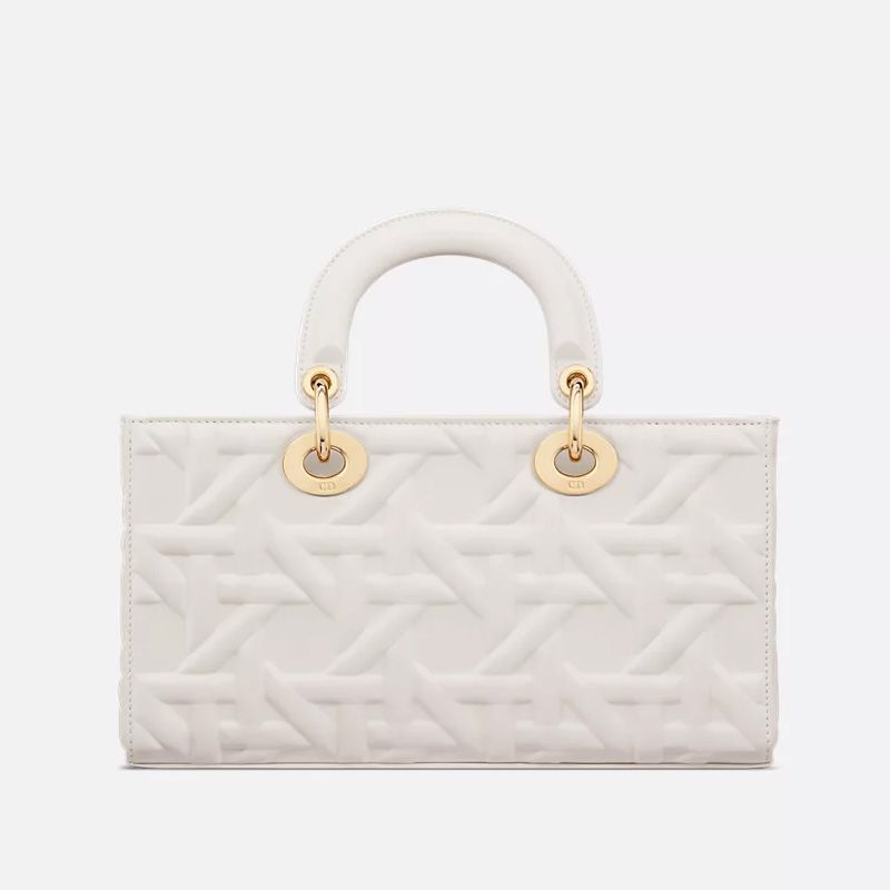 Medium Lady D-Joy Bag In Graphic Cannage Calfskin White - Image 2