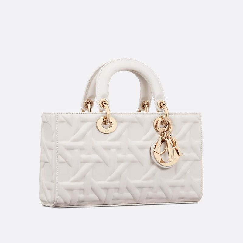 Medium Lady D-Joy Bag In Graphic Cannage Calfskin White - Image 3