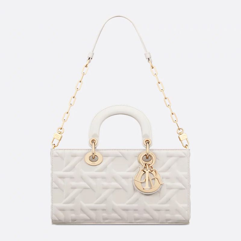 Medium Lady D-Joy Bag In Graphic Cannage Calfskin White - Image 5