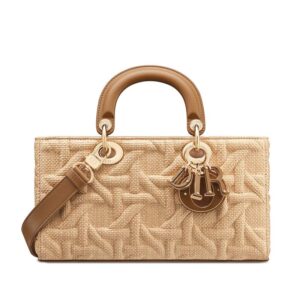 Medium Lady D-Joy Bag In Graphic Cannage Raffia Beige