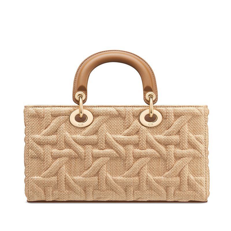 Medium Lady D-Joy Bag In Graphic Cannage Raffia Beige - Image 2