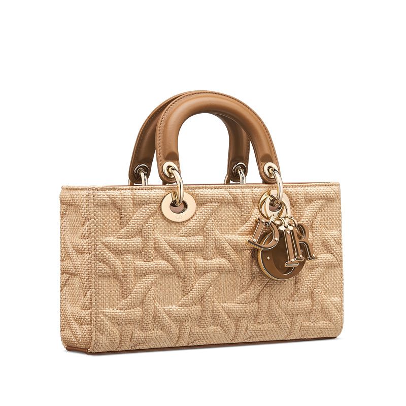 Medium Lady D-Joy Bag In Graphic Cannage Raffia Beige - Image 3