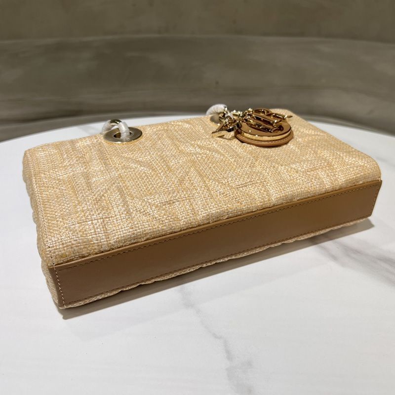 Medium Lady D-Joy Bag In Graphic Cannage Raffia Beige - Image 4