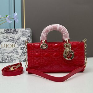 Medium Lady D-Joy Bag In Patent Cannage Calfskin Red