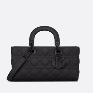 Medium Lady D-Joy Bag In Ultramatte Cannage Calfskin Black