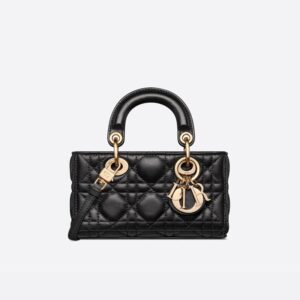 Micro Lady D-Joy Bag In Cannage Lambskin Black