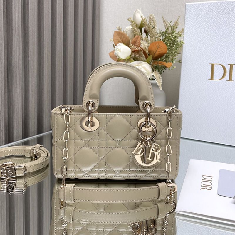 Micro Lady D-Joy Bag In Cannage Lambskin Khaki