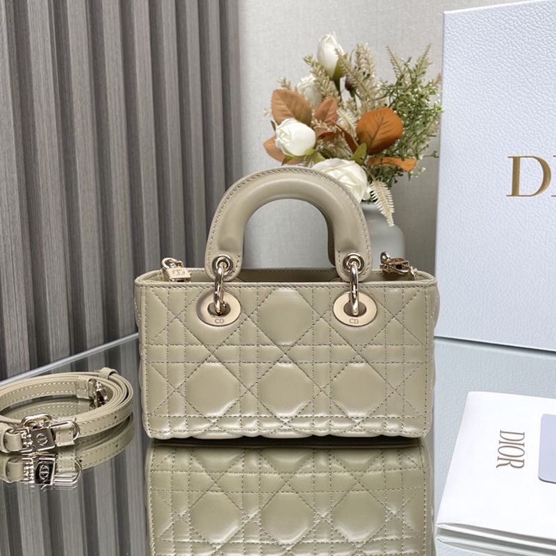 Micro Lady D-Joy Bag In Cannage Lambskin Khaki - Image 2