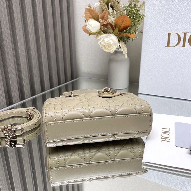 Micro Lady D-Joy Bag In Cannage Lambskin Khaki - Image 3