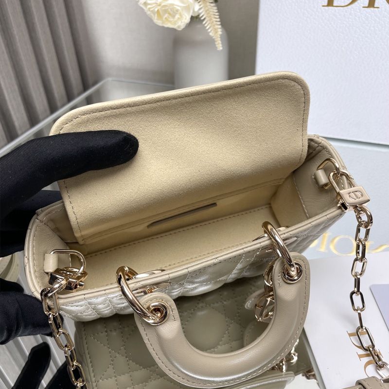 Micro Lady D-Joy Bag In Cannage Lambskin Khaki - Image 4