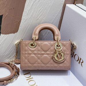 Micro Lady D-Joy Bag In Cannage Lambskin Taupe