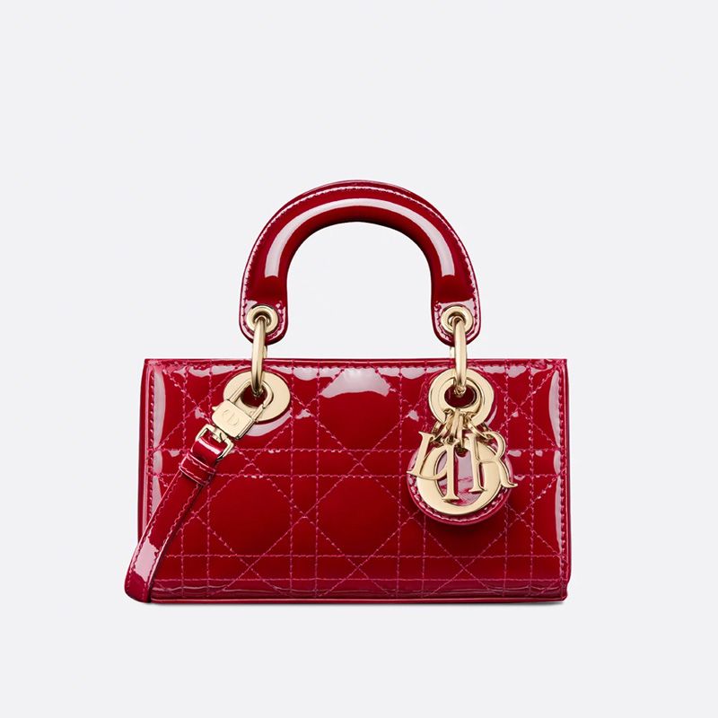 Micro Lady D-Joy Bag In Patent Cannage Calfskin Red