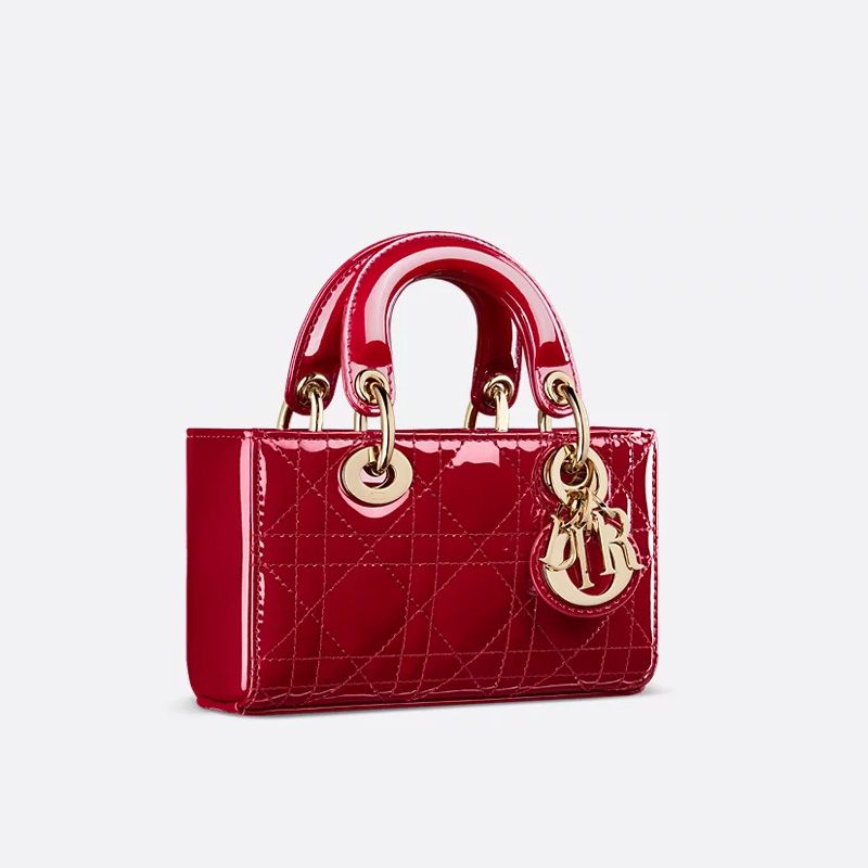 Micro Lady D-Joy Bag In Patent Cannage Calfskin Red - Image 2