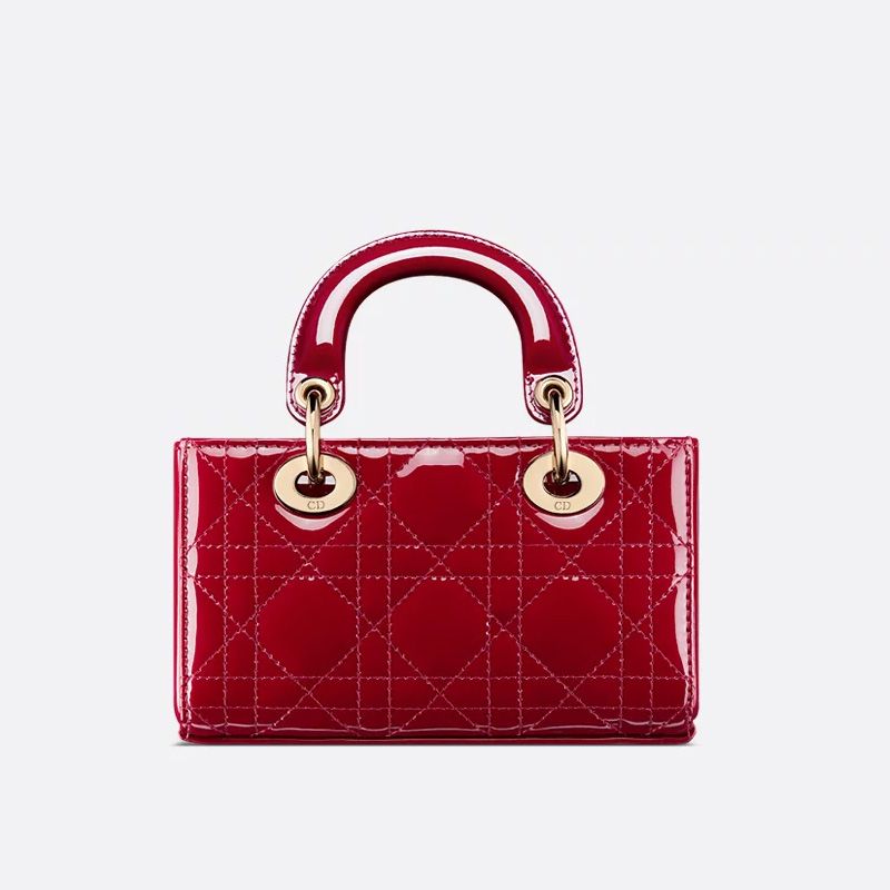 Micro Lady D-Joy Bag In Patent Cannage Calfskin Red - Image 3