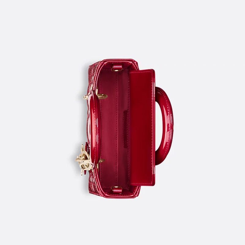 Micro Lady D-Joy Bag In Patent Cannage Calfskin Red - Image 4