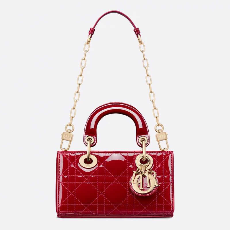 Micro Lady D-Joy Bag In Patent Cannage Calfskin Red - Image 5