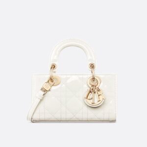 Micro Lady D-Joy Bag In Patent Cannage Calfskin White