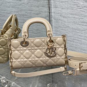 Small Lady D-Joy Bag In Cannage Lambskin Apricot