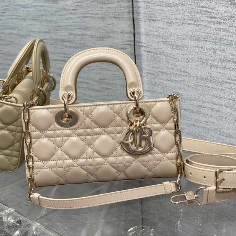 Small Lady D-Joy Bag In Cannage Lambskin Apricot